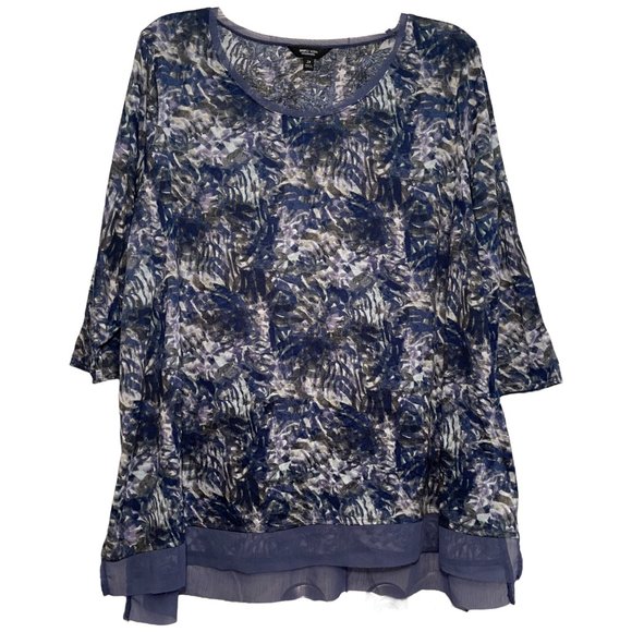 Simply Vera Vera Wang Tops - SIMPLY VERA Vera Wang Abstract Blue Black White Flow Crew Neck Top Shirt Plus 2X